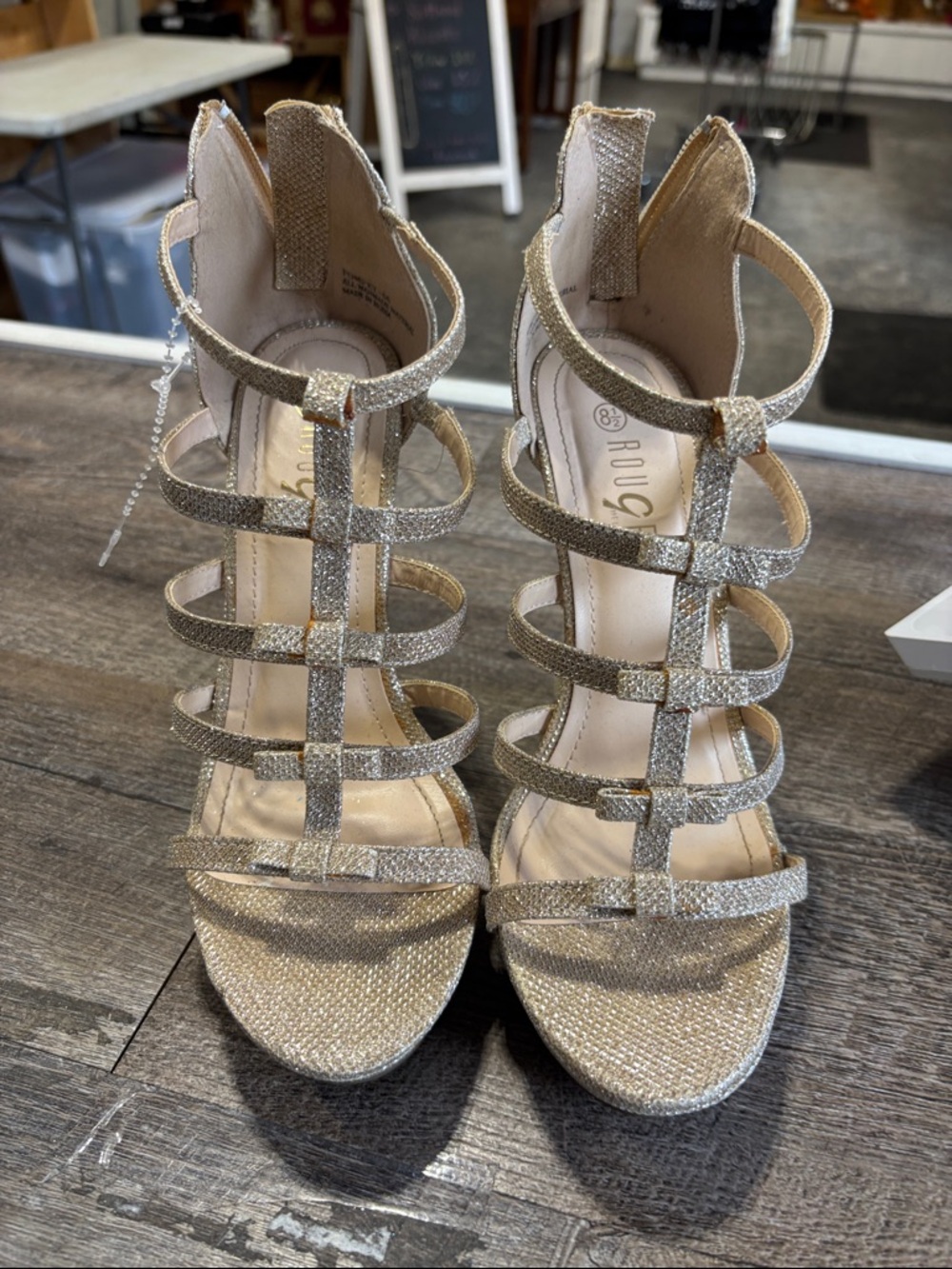 Rogue Gold Glitter Multi-Strap High Heel Sandals